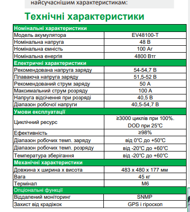 Акумулятор LiFePO4 EverExceed EV48100-T-15 (48V100AH) LCD